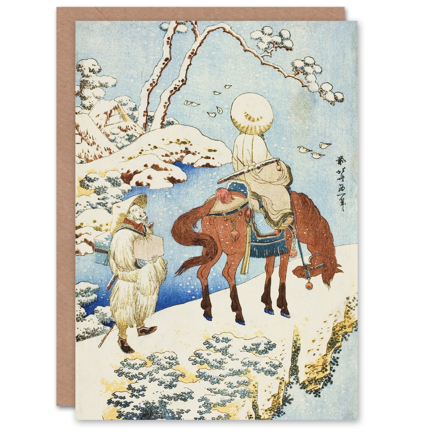 Katsushika Hokusai Horseman Traveler In Snow Vintage Japanese Greetings Card