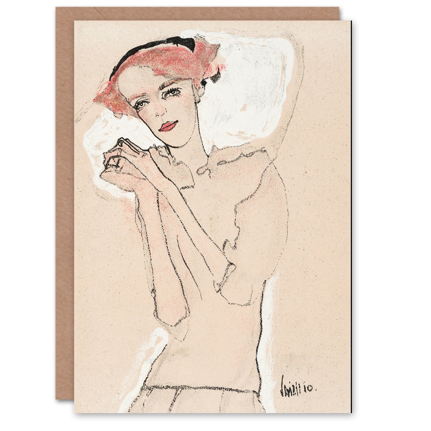 Egon Schiele Portrait of a Woman Sketch Painting Greetings Card