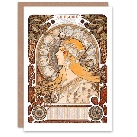 Alphonse Mucha La Plume Zodiaque Art Nouveau Greetings Card