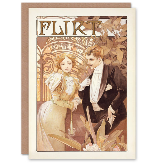 Alphonse Mucha Flirt Biscuits Art Nouveau Greetings Card