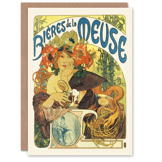Alphonse Mucha Bieres de la Meuse Art Nouveau Greetings Card