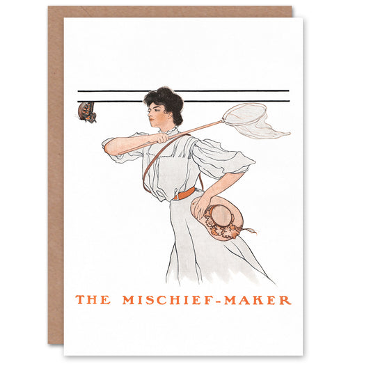 Edward Penfield Mischief Maker Woman With Butterfly Net Greetings Card