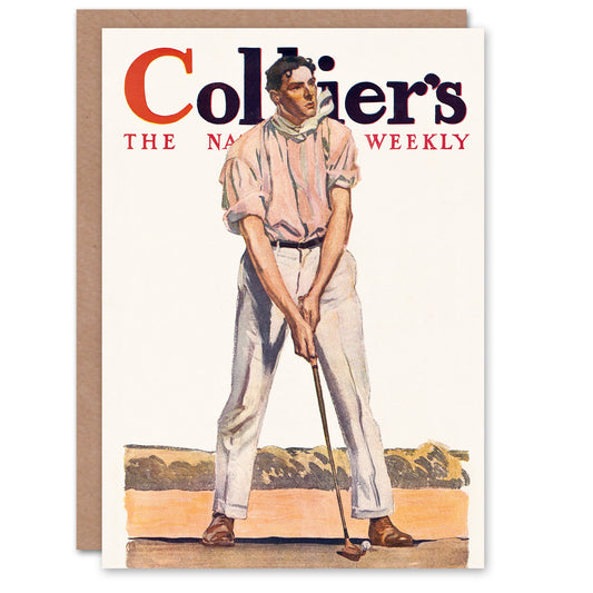 Edward Penfield Vintage Magazine Cover Golfer Fore Greetings Card