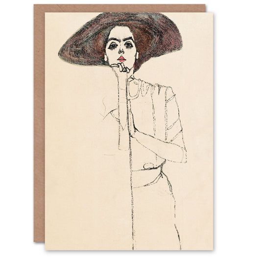 Egon Schiele Portrait of a Woman with a Hat Greetings Card