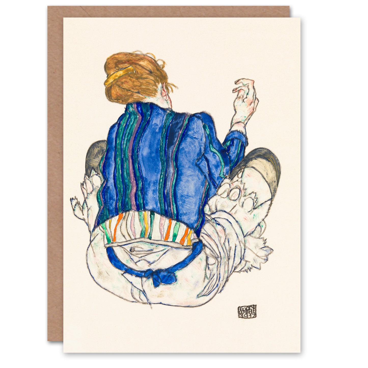 Egon Schiele Seated Woman Back View Painting Greetings Card