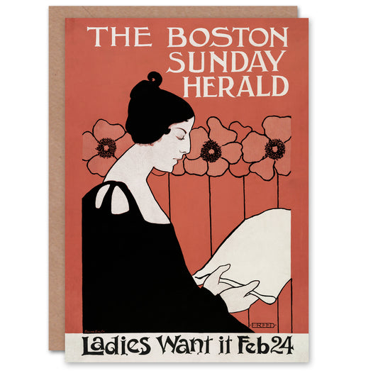 Ethel Reed Herald Cover Poppies Art Nouveau Greetings Card