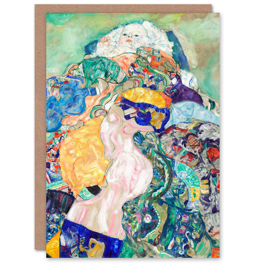 Gustav Klimt Baby Cradle Colourful Painting Greetings Card