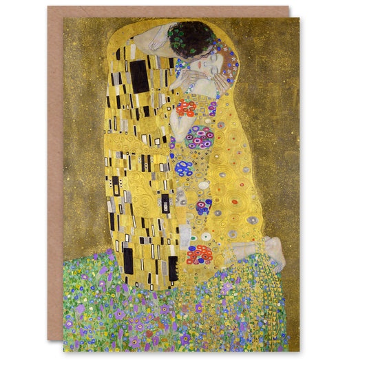 Gustav Klimt The Kiss Iconic Couple Painting Greetings Card