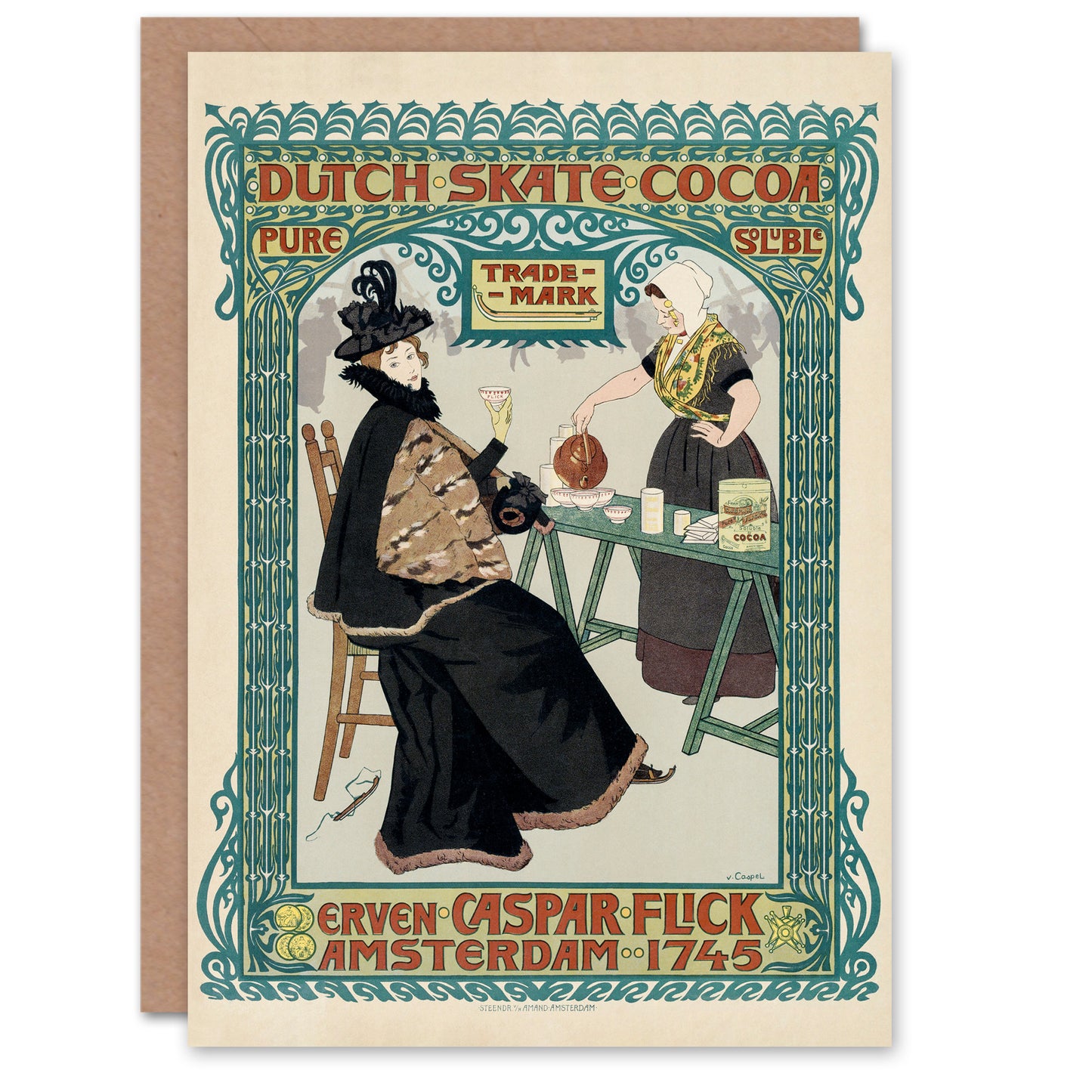 Johann Georg van Caspel Dutch Skate Cocoa Advert Greetings Card