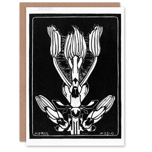 Julie de Graag April Flower Vintage Black and White Greetings Card
