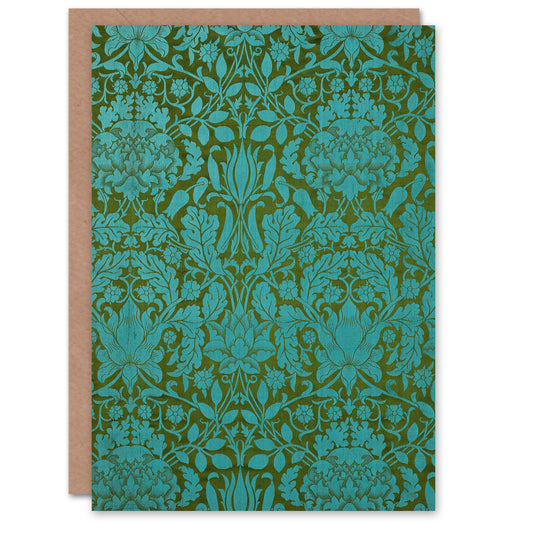 William Morris Floral Pattern Blue and Green Greetings Card