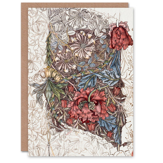 William Morris Honeysuckle Flowers Drawing Greetings Card