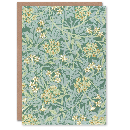 William Morris Jasmine Flowers Green Pattern Greetings Card