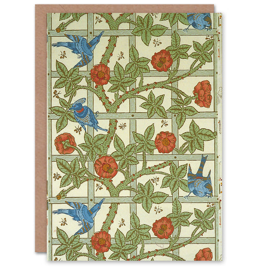 William Morris Trellis Rose Bush and Birds Greetings Card
