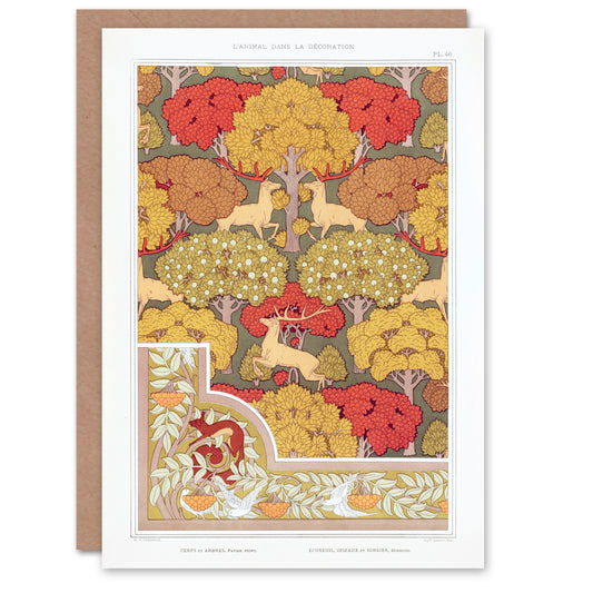 Maurice Pillard Verneuil Stag Deer Trees Pattern Greetings Card
