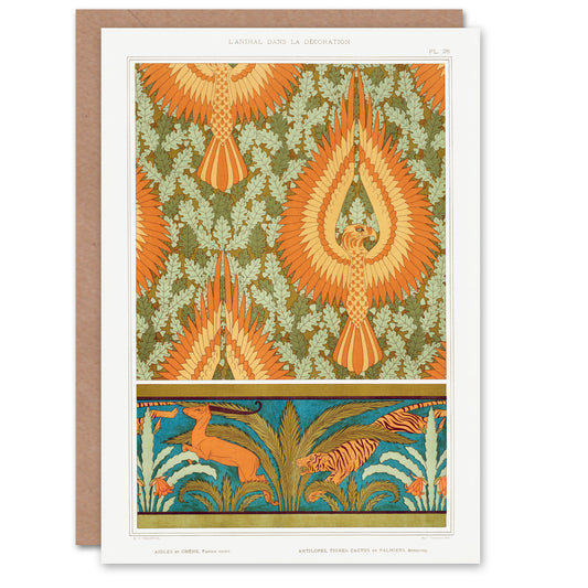 Maurice Pillard Verneuil Eagle Antelope and Tiger Patterns Greetings Card