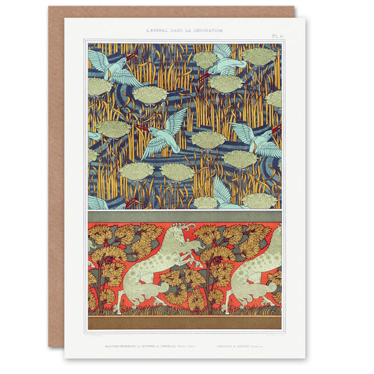 Maurice Pillard Verneuil Kingfisher Bird and Horse Pattern Greetings Card