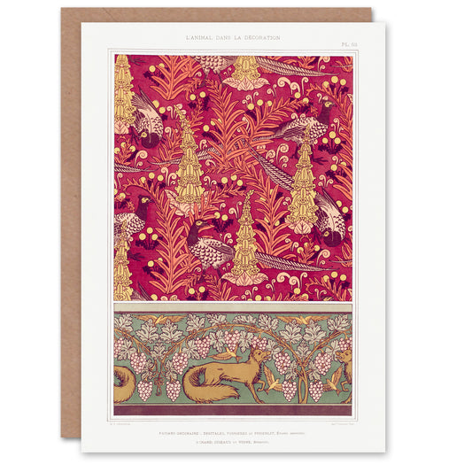 Maurice Pillard Verneuil Flowers Pheasants and Foxes Patterns Greetings Card