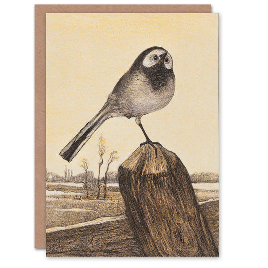 Theo van Hoytema Wagtail Bird Perched on Pole Greetings Card