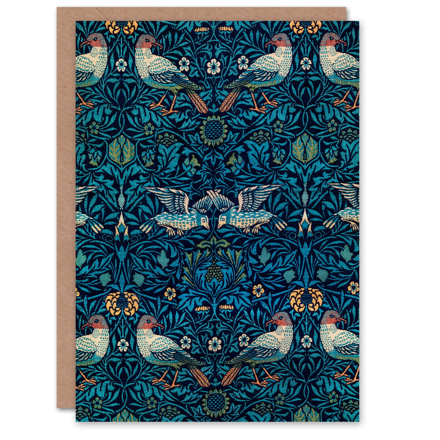 William Morris Birds and Flowers Blue Pattern Greetings Card