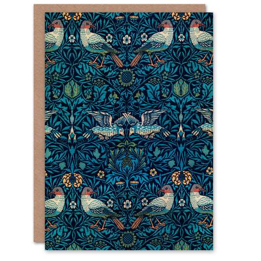 William Morris Birds and Flowers Blue Pattern Greetings Card