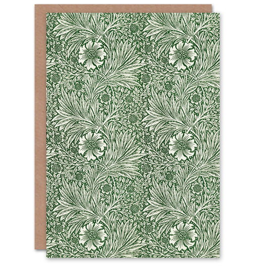 William Morris Marigold Flower Green Pattern Greetings Card
