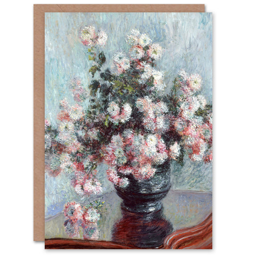 Claude Monet Chrysanthemum Flowers in Vase Greetings Card