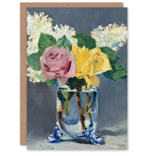 Edouard Manet Lilacs and Roses in Glass Vase Greetings Card