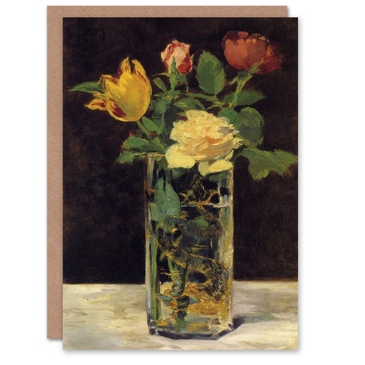 Edouard Manet Roses and Tulips in Vase Greetings Card