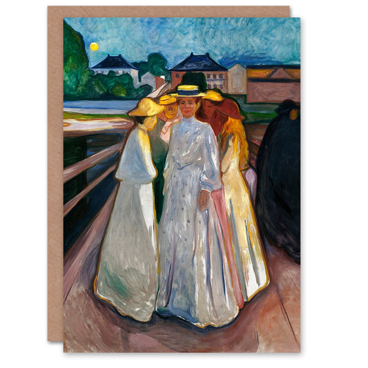 Edvard Munch Group of Women On the Bridge Greetings Card