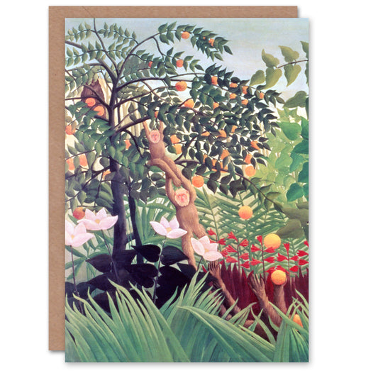 Henri Rousseau Exotic Landscape Fruit Tree Monkeys Greetings Card