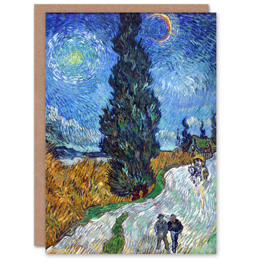Vincent van Gogh Road with Cypress and Star Greetings Card