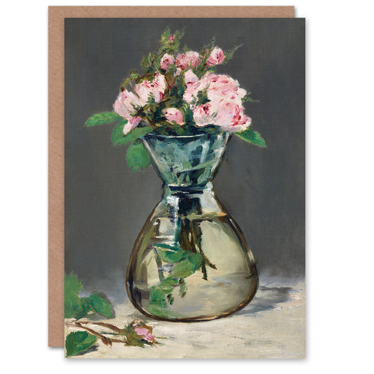 Edouard Manet Art Card Moss Roses in a Vase Oil Painting
