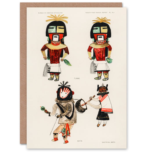 Hopi Native People Drawings Art Card Hopi Kachinas