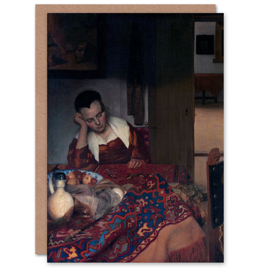 Johannes Vermeer Art Card A Maid Asleep Portrait Painting