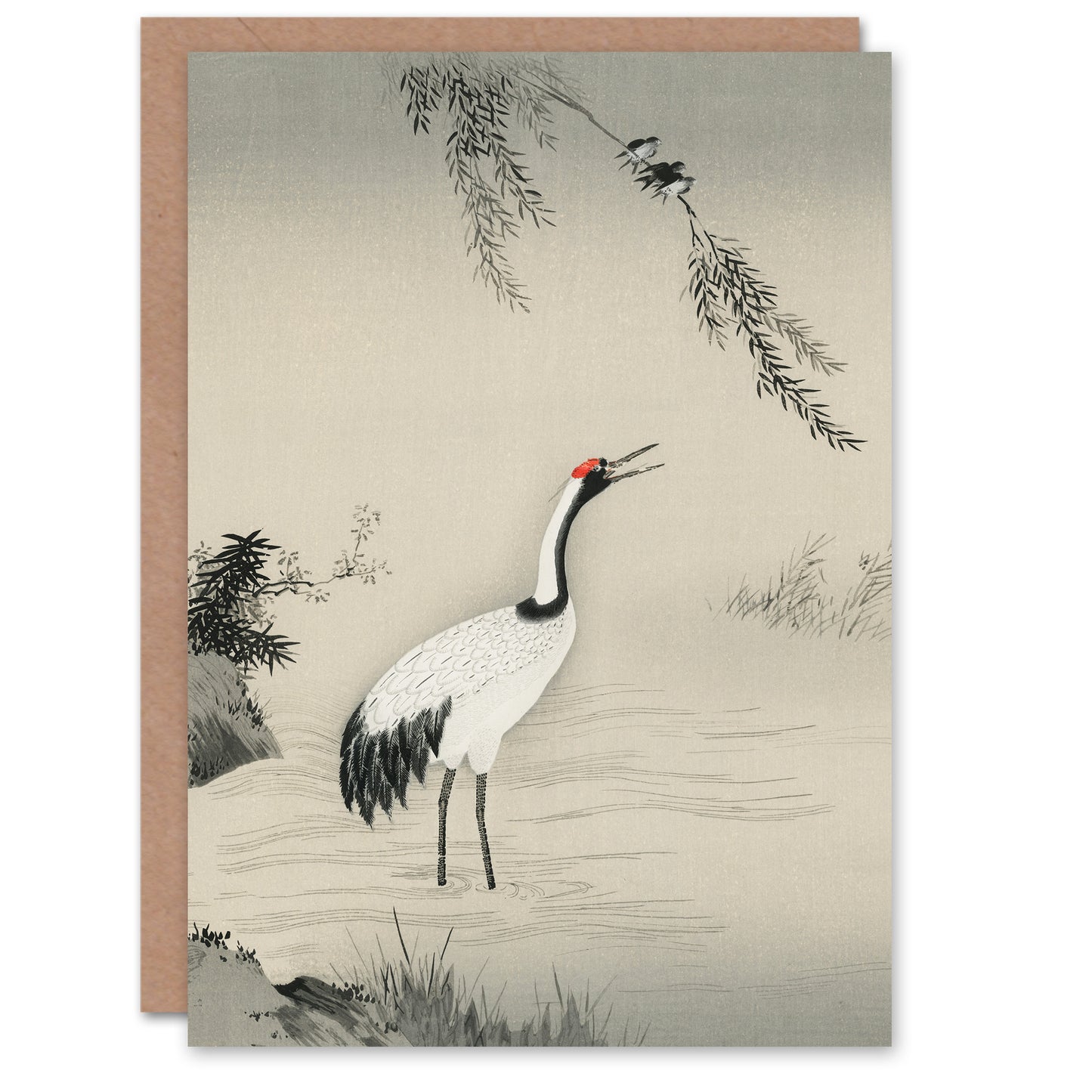 Kano Motonobu Art Card Japanese Crane and Swallows