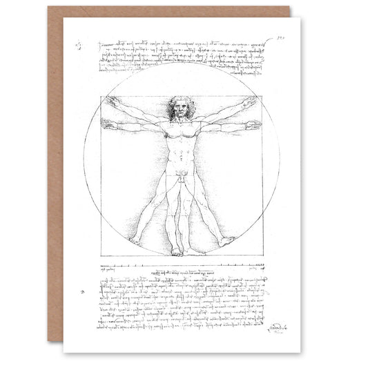 Leonardo da Vinci Art Card Vitruvian Man Black and White