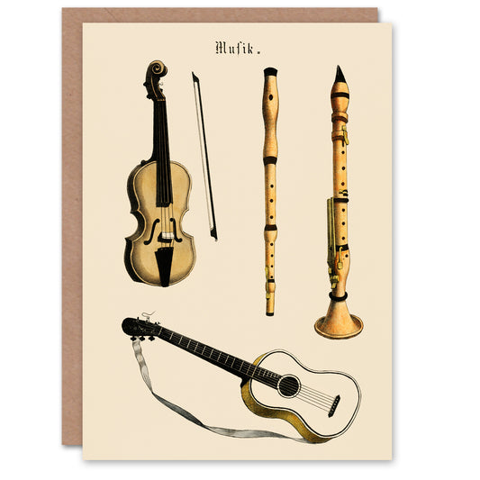 Musical Instruments Art Card Violin Guitar and Flutes