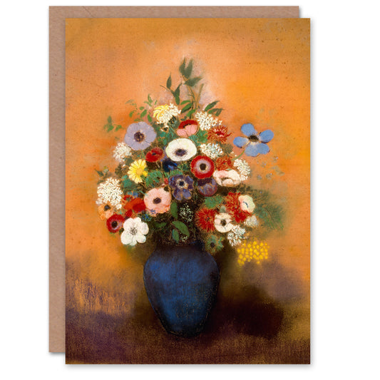 Odilon Redon Art Card Anemones and Lilacs in Blue Vase