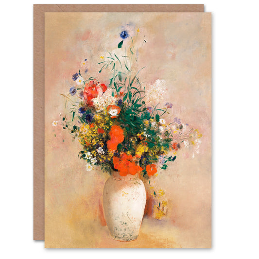 Odilon Redon Art Card Vase of Flowers in Pink Background