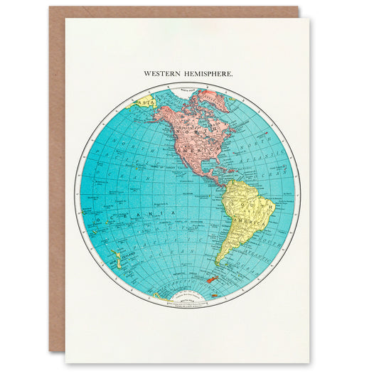 Rand McNally and Co Art Card Western Hemisphere 1908 Map
