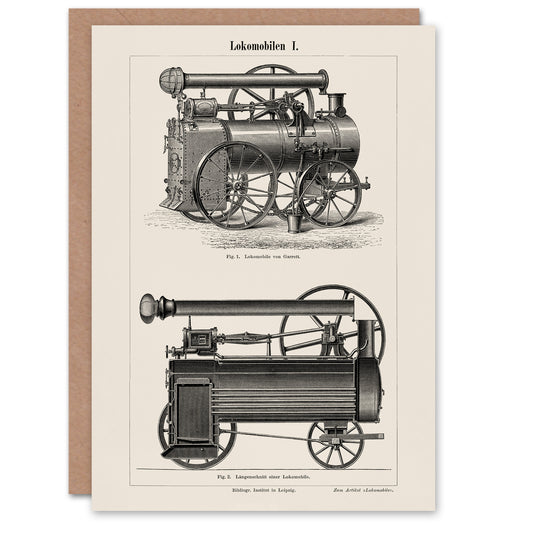 Vintage Art Card Lokomobilen Locomotive Steam Train Engine