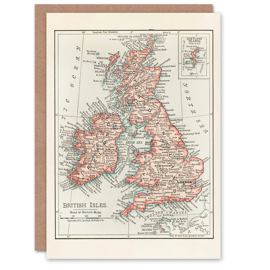 Rand Mcnally and Co Art Card Vintage 1900 British Isles Map