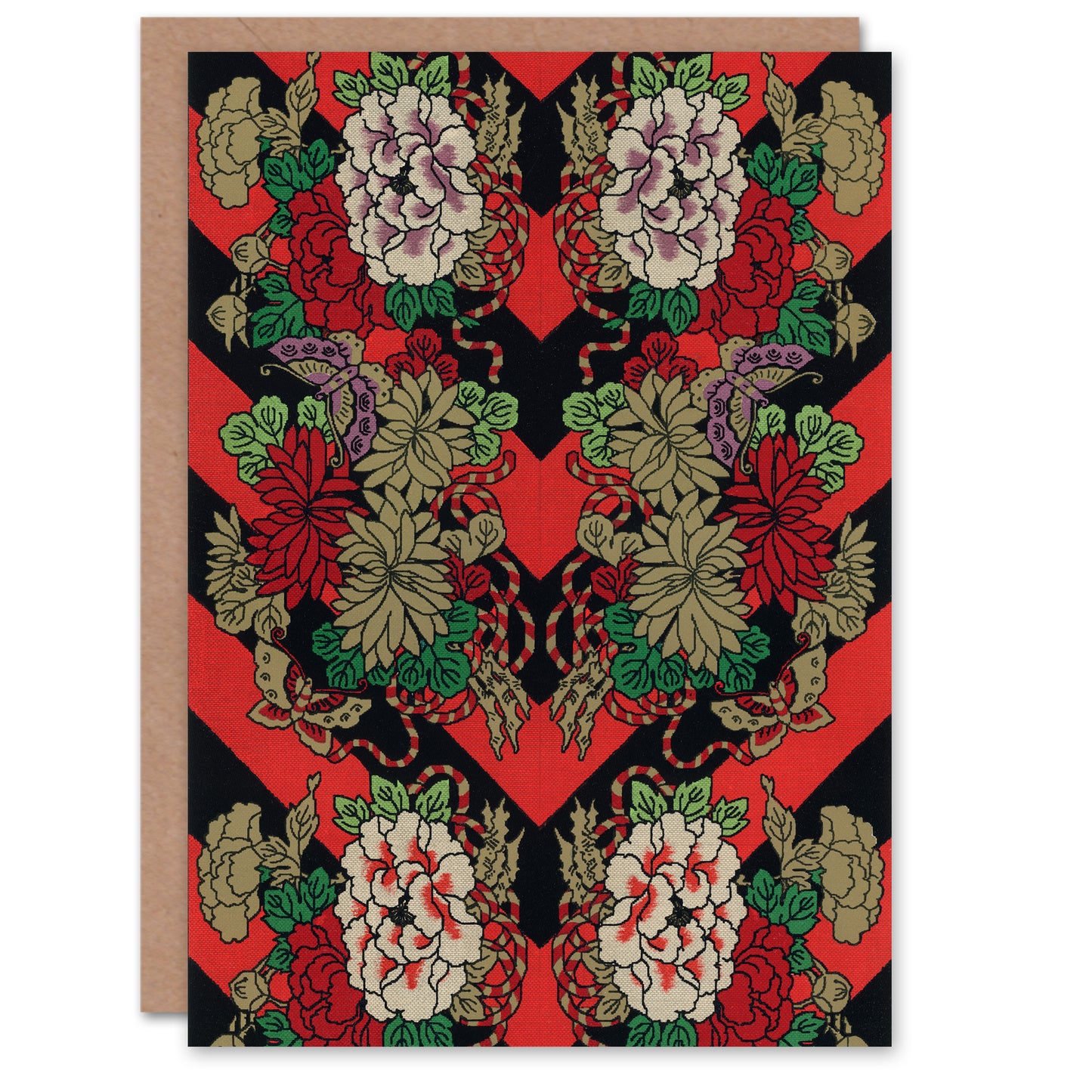 G A Audsley Art Card Japanese Red Fan Floral Pattern