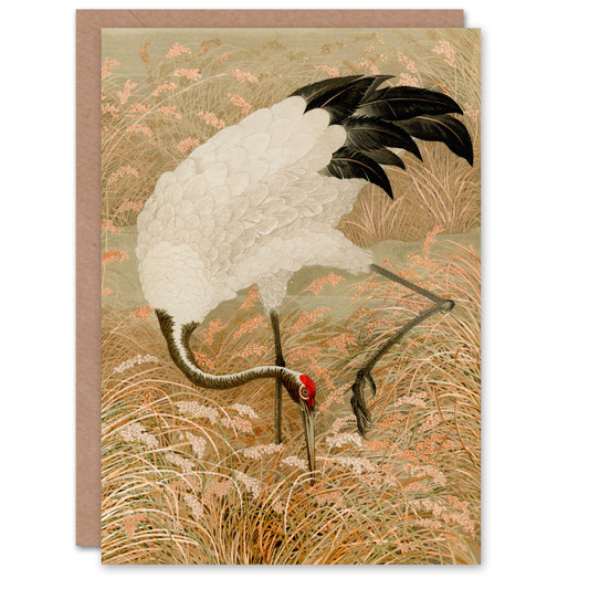 G A Audsley Art Card Sarus Crane Foraging in Rice Field
