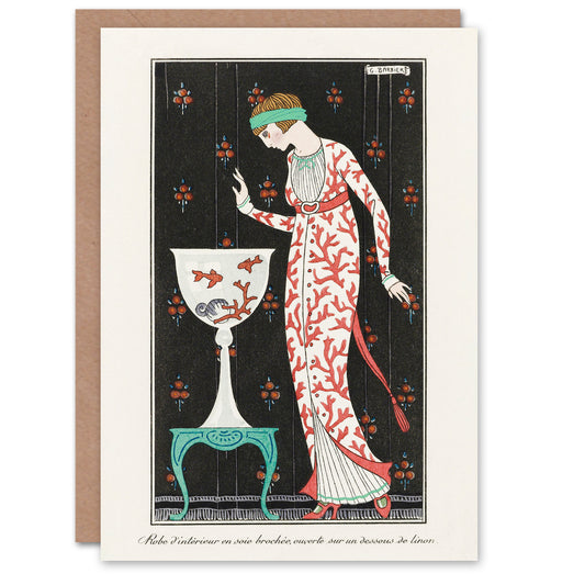 George Barbier Art Card Coral Evening Dress Vintage Fashion Advert