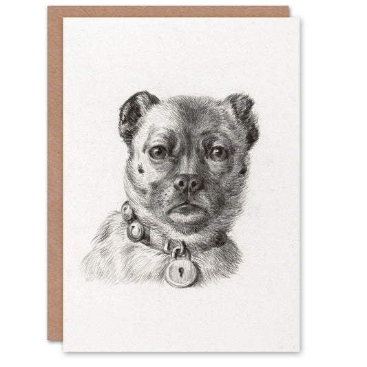 Jean Bernard Art Card Dog Head with a Collar Pencil Drawing