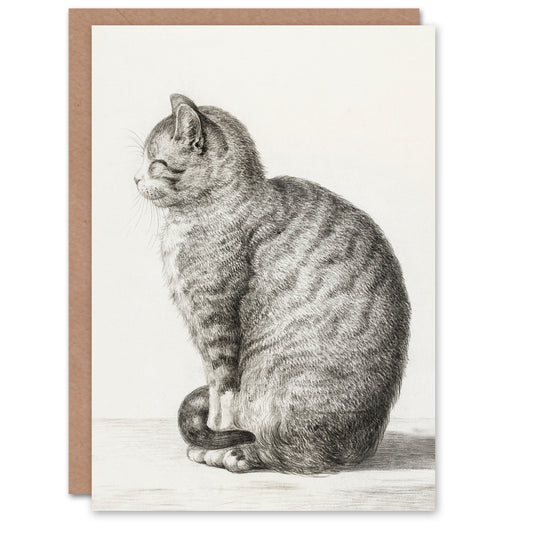 Jean Bernard Art Card Sitting Smiling Cat Pencil Drawing