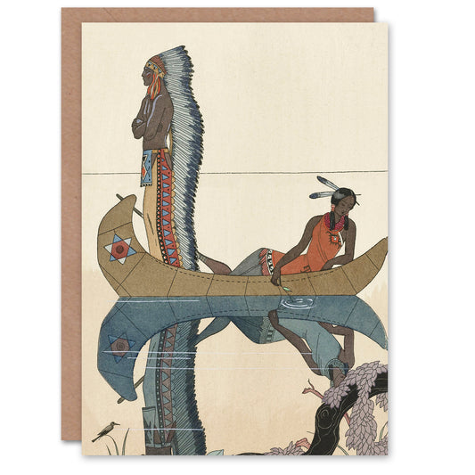 George Barbier Art Card Along the Missouri Native American Couple