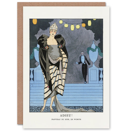 George Barbier Art Card Farewell Evening Coat Vintage Advert